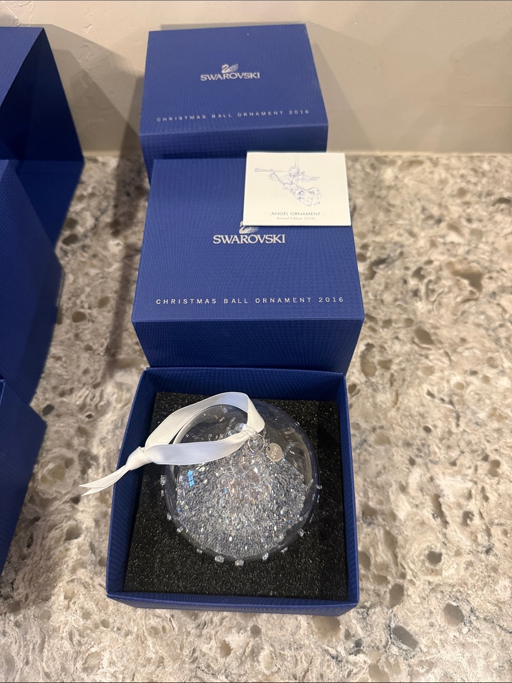 Swarovski Christmas Ball Ornament Annual 2016 Edition with White Ribbon
